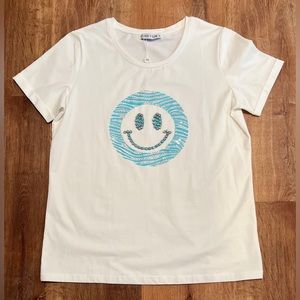 NWOT COCO Y CLUB Rhinestone Smile Crew Neck‎ Short Sleeve T-Shirt Size M
